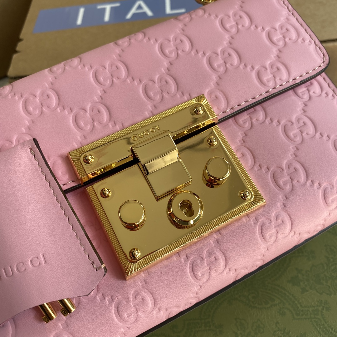 Gucci Padlock Small GG Pink Leather Shoulder Bag 409487 